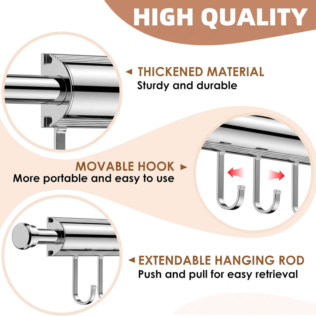 Valet Rod for Closet Pull Out 12 Inch with 5 Hooks - Chrome 2 Pack