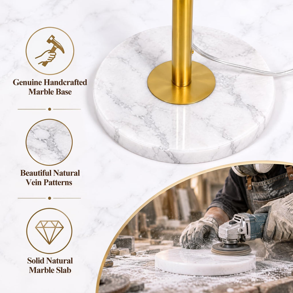Gold Floor Lamp with Marble Base, 56-65" Height Adjustable Pole Lamp