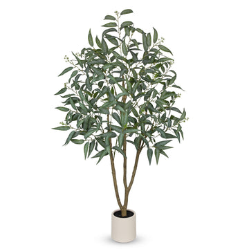 Eucalyptus Trees Artificial Indoor - 5FT Tall Faux Eucalyptus Plants in White Planter, Fake Plant Décor for