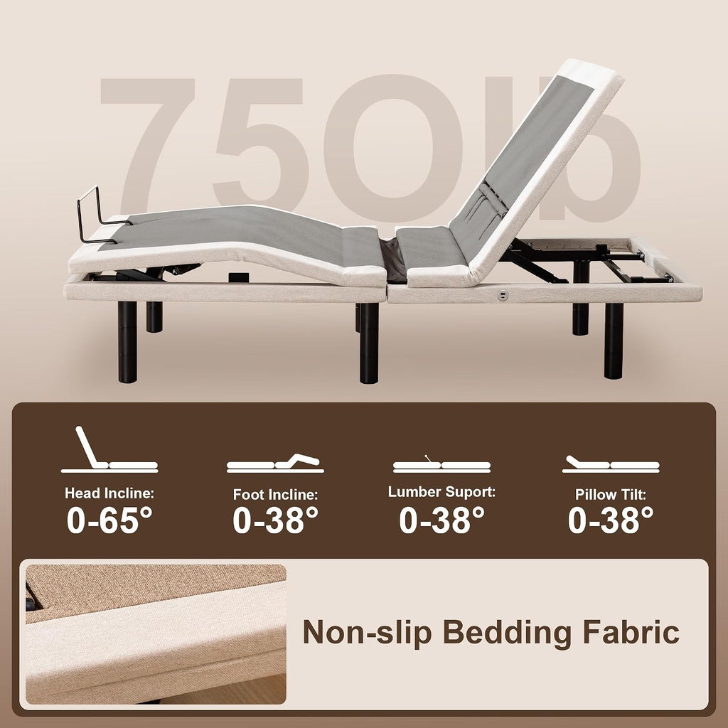Froman TXL Adjustable Bed Frame with, Massage, Head Top Pillow Tilt