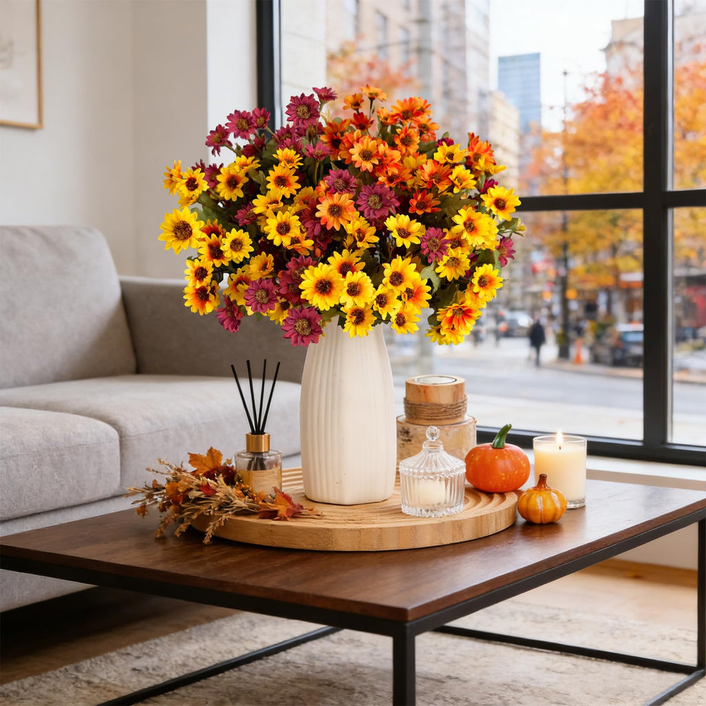 12Pcs Fake Flowers Artificial Mums for Outdoors, UV Resistant Faux Mums for Outdoor Planters Realistic Daisy No Fade