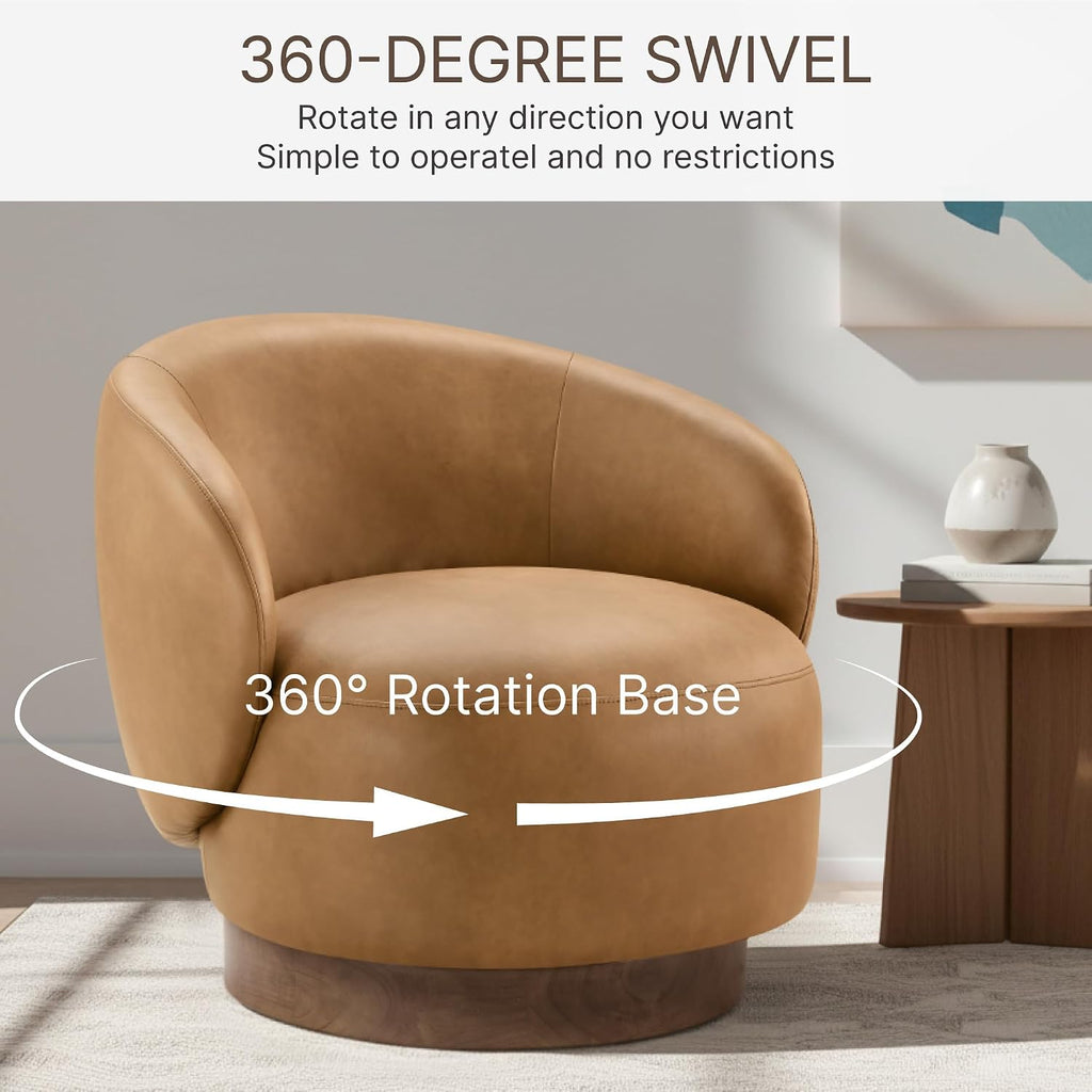 Swivel Barrel Accent Chair, Faux Leather, Brown, 2-Pack - Set of 2