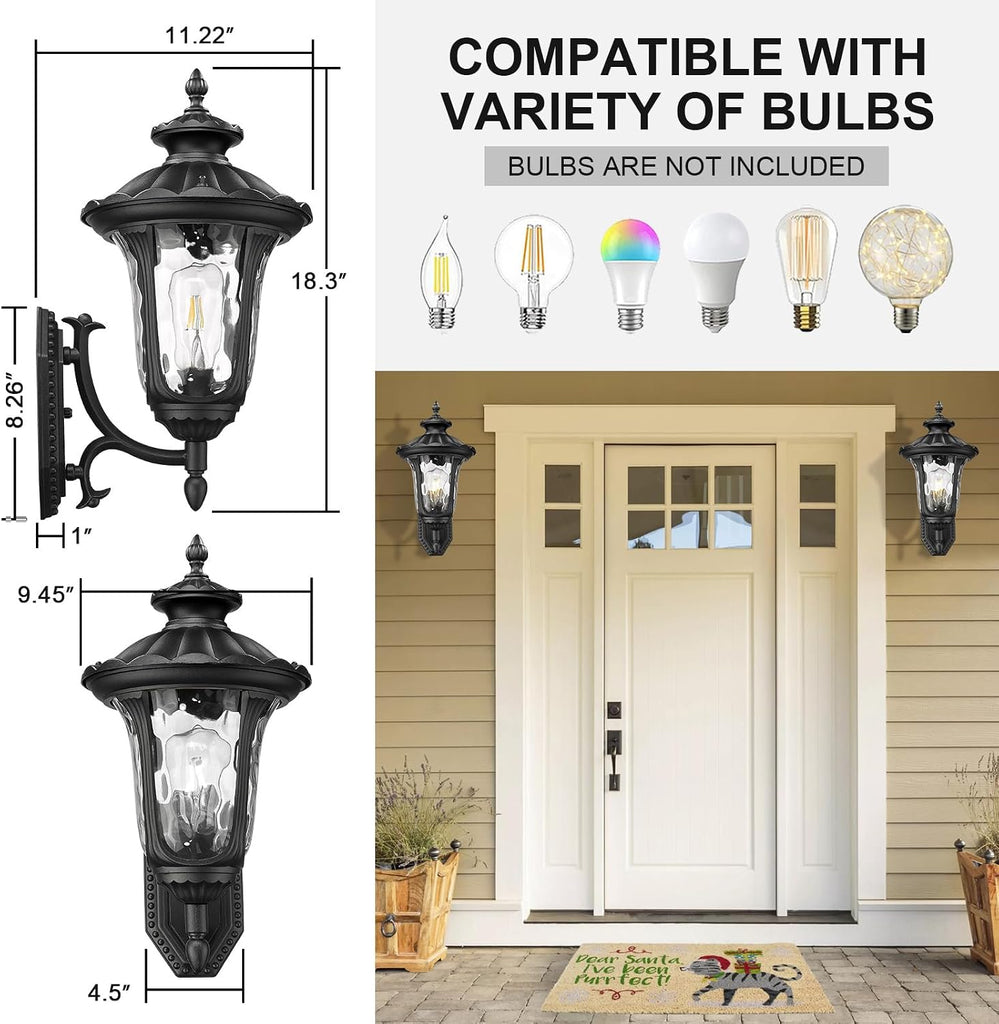 Outdoor Light Fixtures Wall Mount, Waterproof Exterior Wall Lanterns with Waer Ripple Glass, Outside Sconces