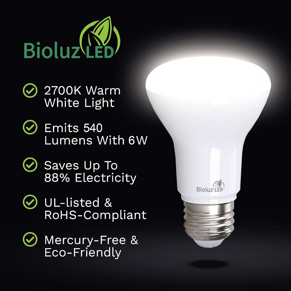 BR20 LED Light Bulbs 10-Pack, 6W = 50W, 2700K Warm White Light Bulb, 540 Lumens, 90 CRI, Dimmable LED Light Bulbs