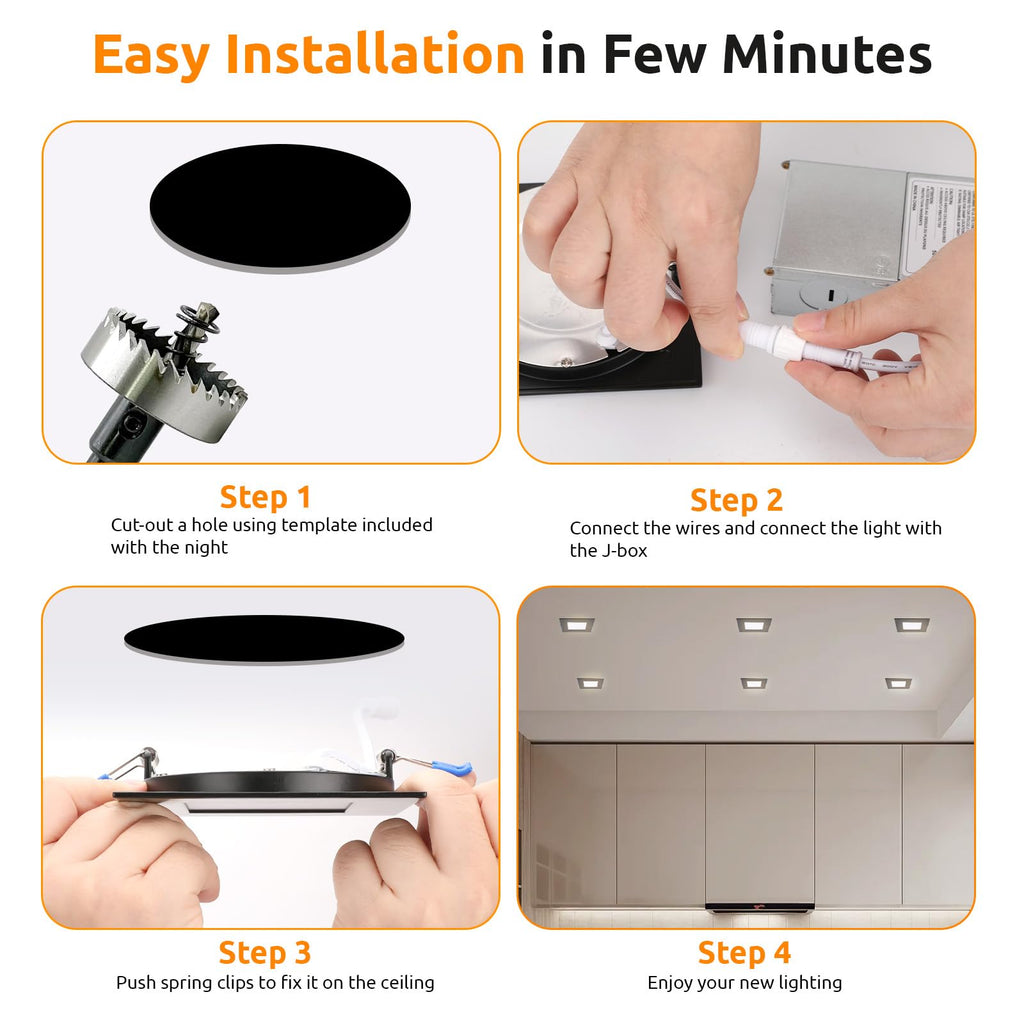Square LED Recessed Lighting 4 Inch, 5CCT Ultra Thin Led Recessed Ceiling Lights 2 Pack, Selectable