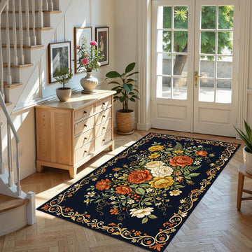 Vintage Floral Rose Area Rug, Victorian‐Style Botanical Rug