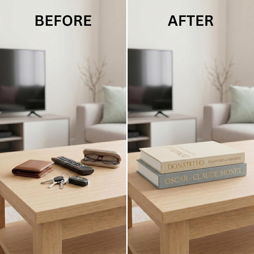 Decorative Books Decor - Set of 2 Faux Books for Decoration with Secure Magnet Closure for Photo Storage and as a