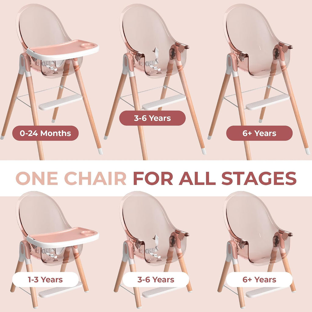 Classic Non-Reclinable 6 in 1 Baby High Chair for Babies and Toddlers, Modern Safe & Compact wooden Highchair, Easy