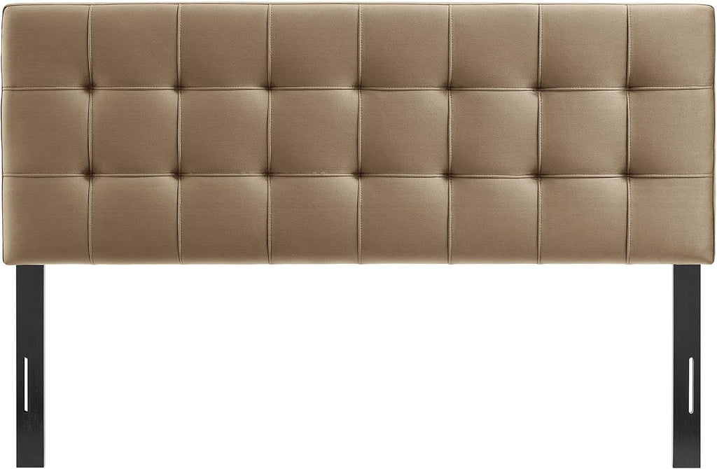Lily Performance Velvet Queen Headboard with Biscuit Tufting in Taupe - Stain-Resistant Upholstery with Padded Design