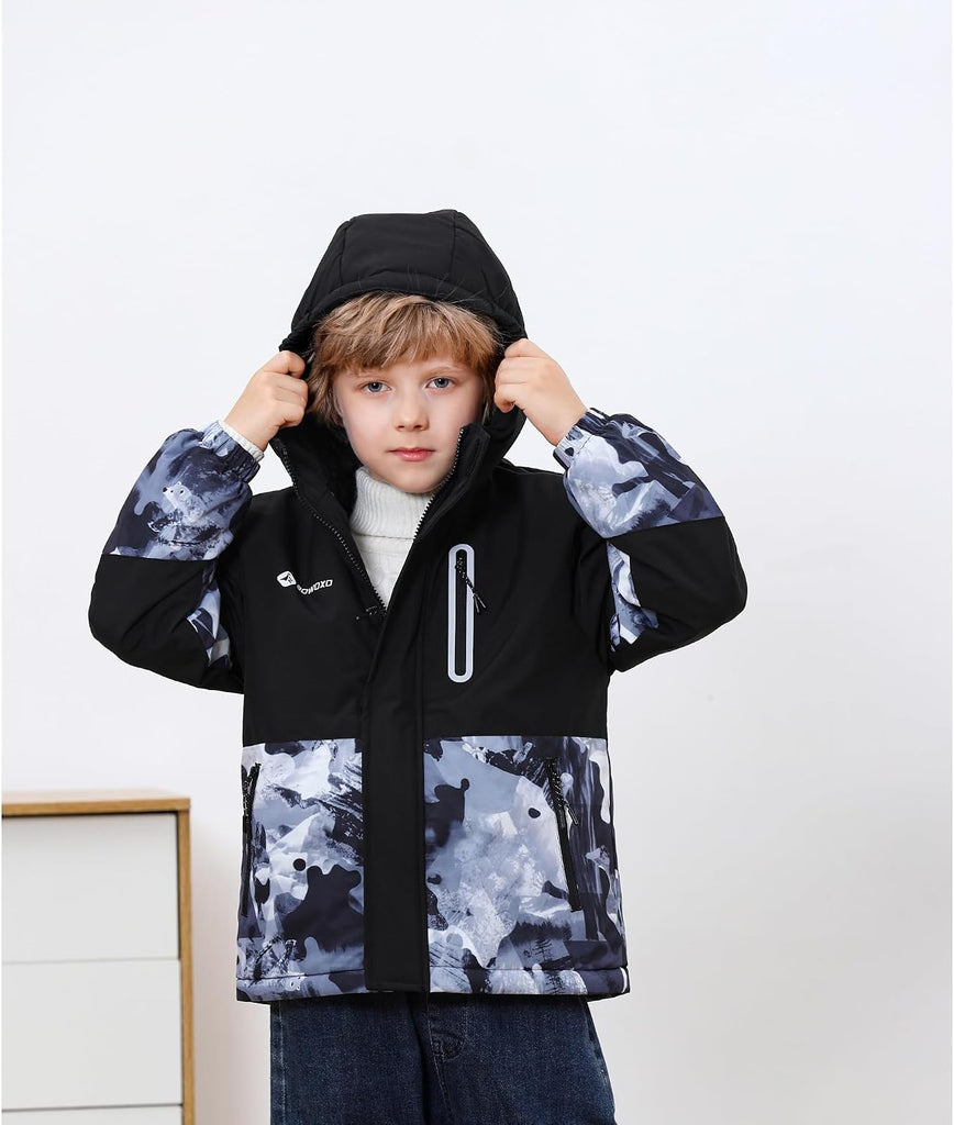 Girls' Waterproof Winter Ski Jacket - Warm Fleece Lined Windproof Snow Coat with Hood for Outdoor Adventure