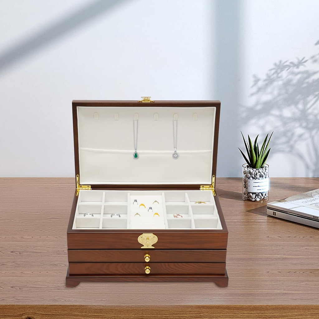 Extra Large 3 Layers Wooden Jewelry Box Jewelry Case Cabinet Armoire Ring Necklacel Gift Storage Box Organizer(3