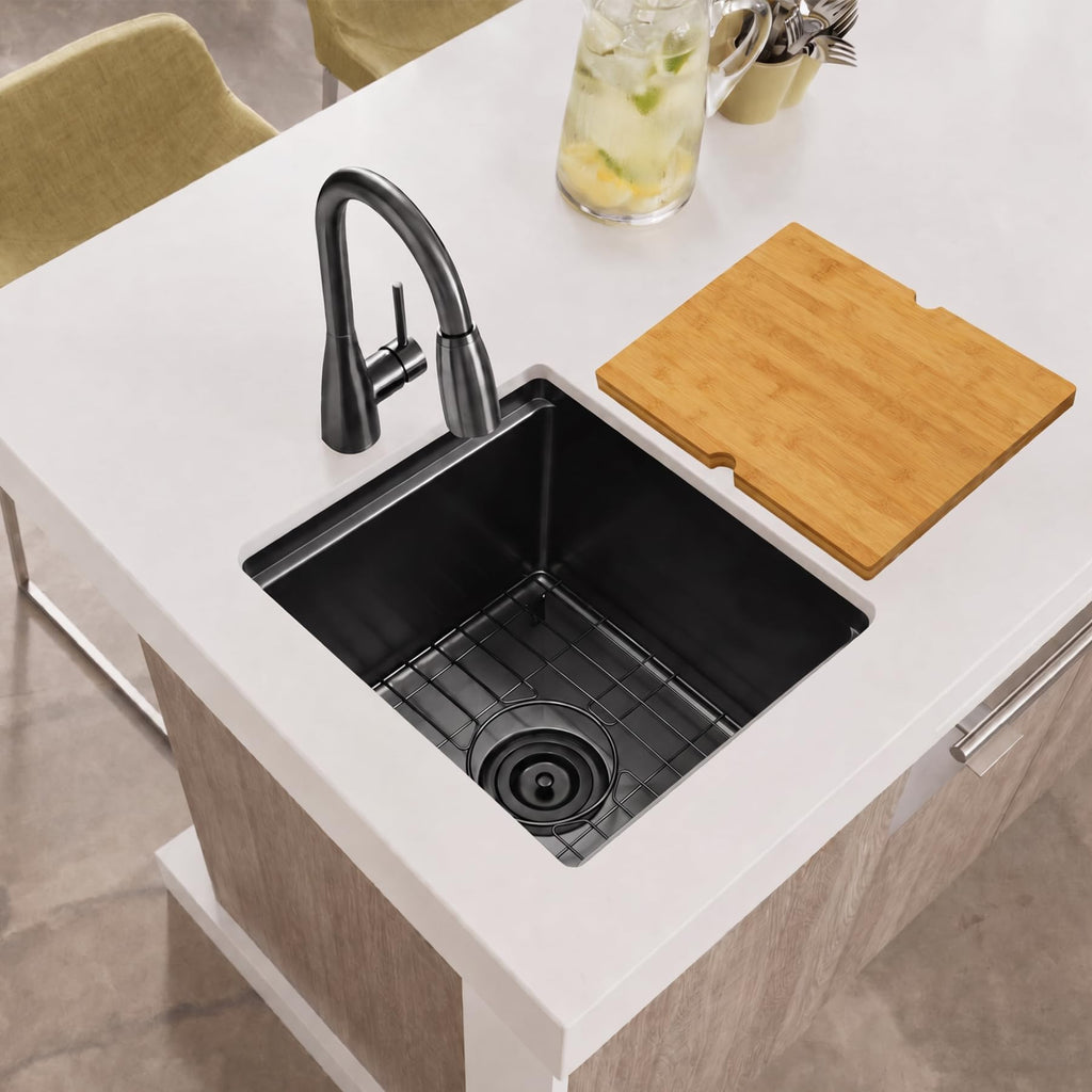 15x17 Black Undermount Bar Sink, 16 Gauge T304 Stainless Steel Sink