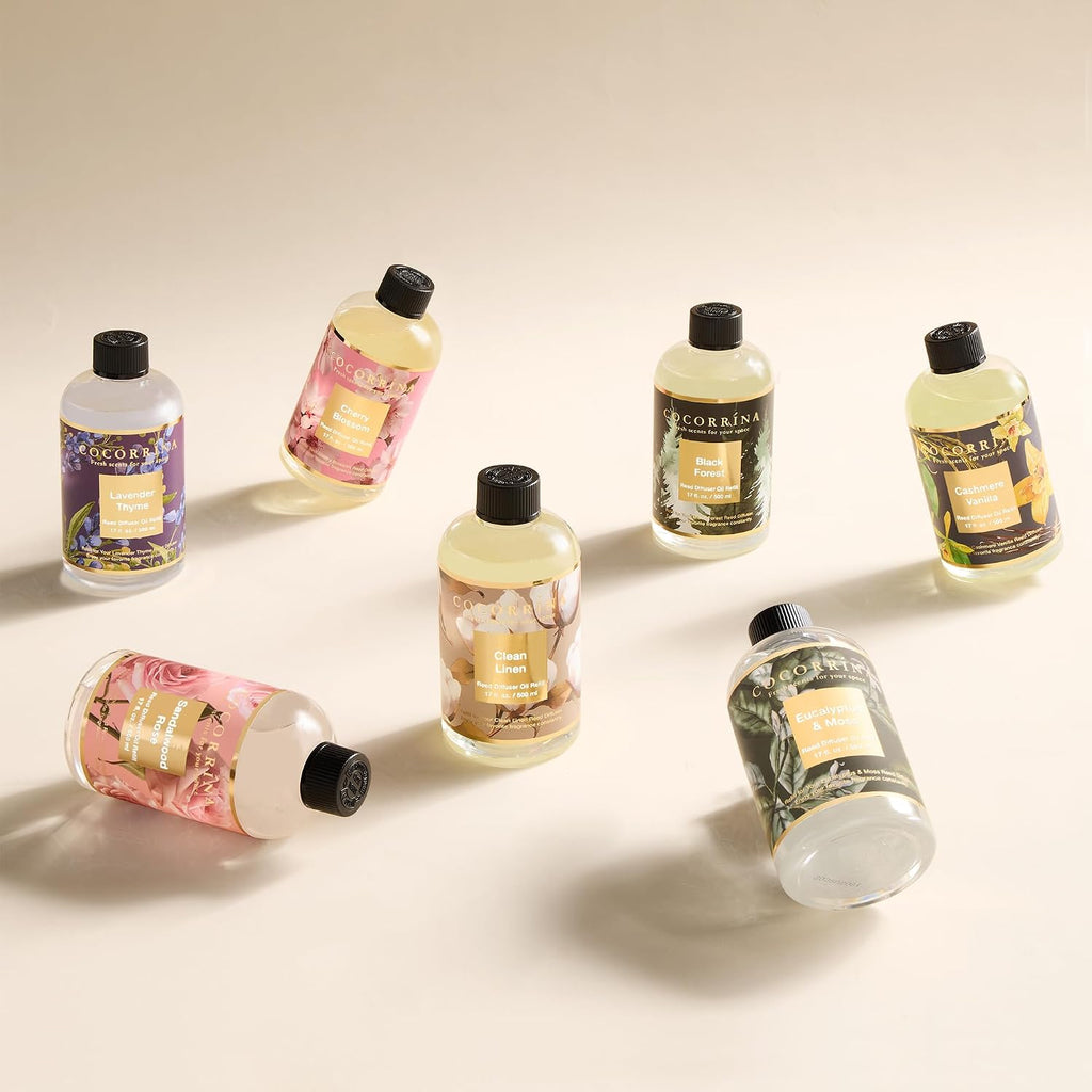 Reed Diffuser Refill Sandalwood Rose 17oz (500ml) with 8 Sticks - Premium Long-Lasting Floral Essential Oil, Home - Set of 17