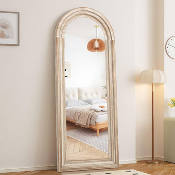 Arched Full Length Mirror with Solid Wood Frame 65x24 Inch Wall Mounted Floor Mirror, Vertical Hanging Leaning