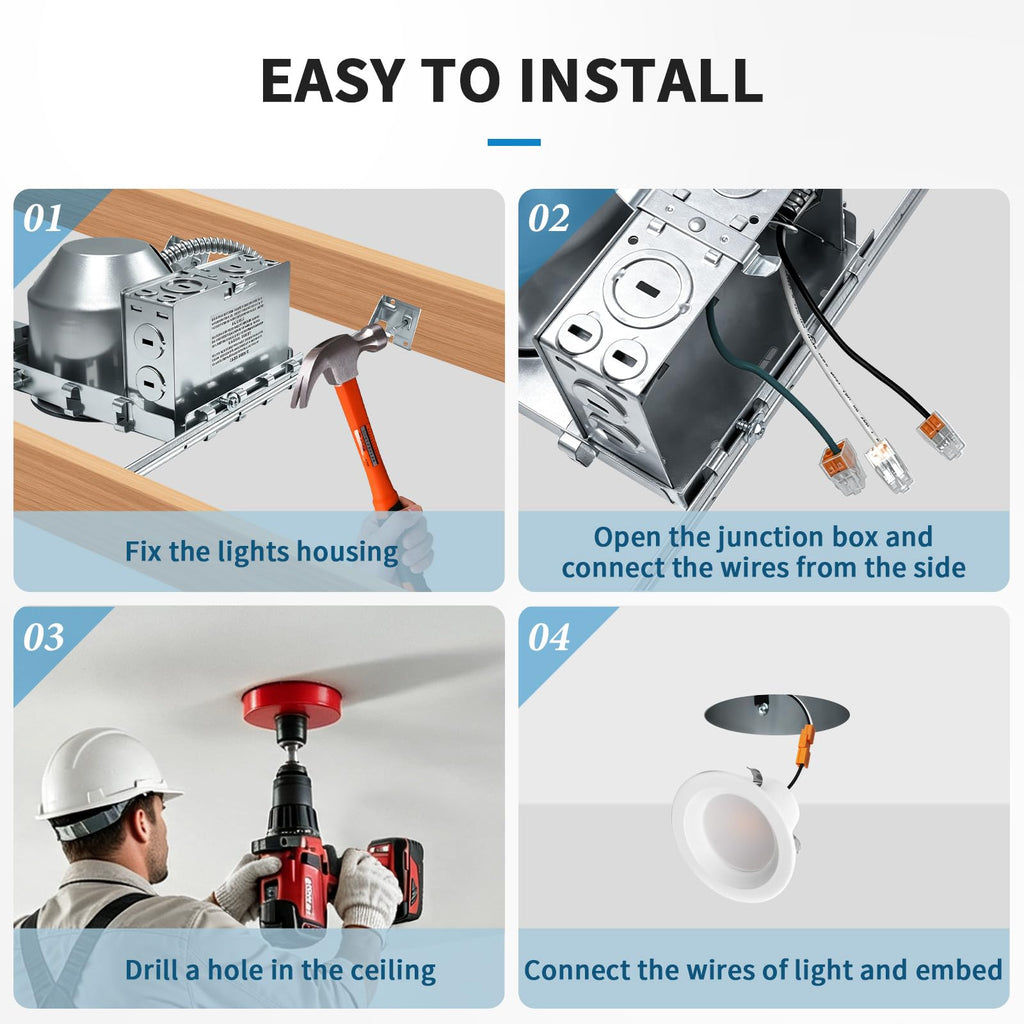 Mw 24 Pack 4 Inch Can Lights Housing New Construction, Recessed Can Housing for Ceiling, Air Tight Ceiling Can