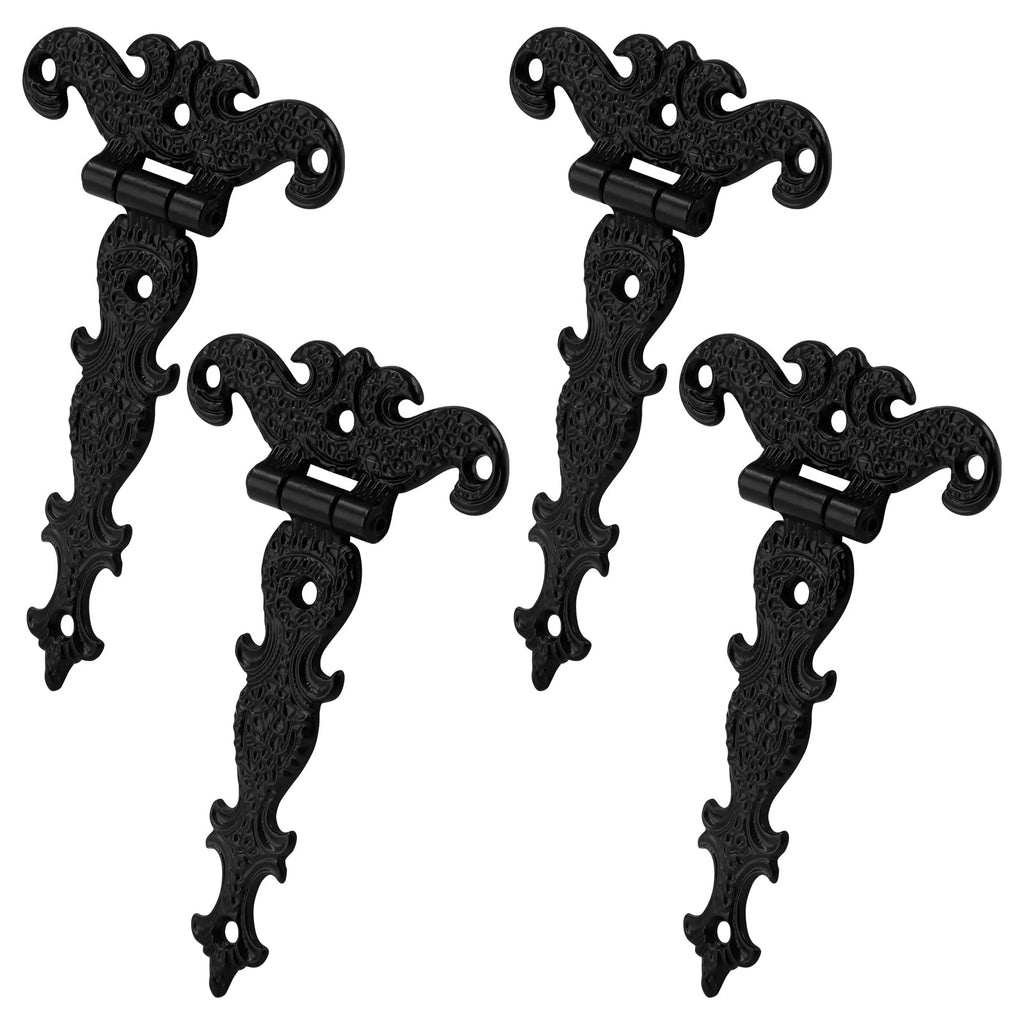 4Pcs Tee-Strap Hinges Heavy Duty Hinges Hardware Antique Black Decorative Gemel for Barn Door, Gate with Screws (4.33"