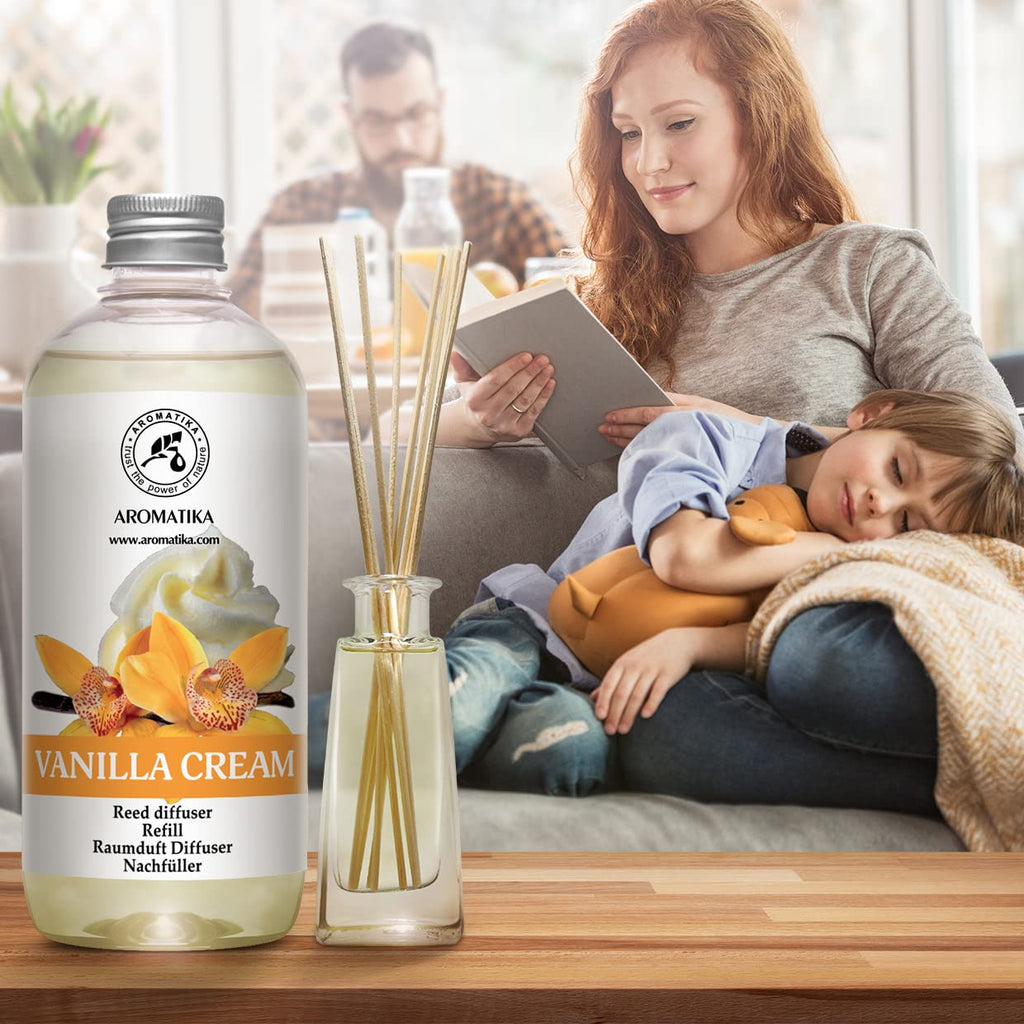 Reed Diffuser Refill Vanilla Cream 17 Fl Oz - Fresh & Long Lasting Fragrance - Reed Diffuser Oil Refill for