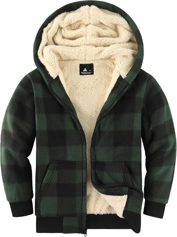 Boys Fleece Jacket with Hood Unisex Child Sherpa Lined Zip Up Warm Coat Hooded Sweatshirt Outerwear