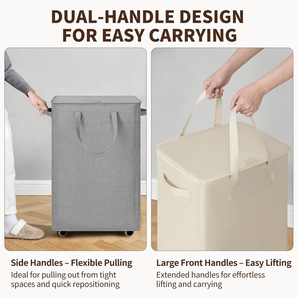 100L Large Rolling Laundry Basket with Wheels and Lid, White