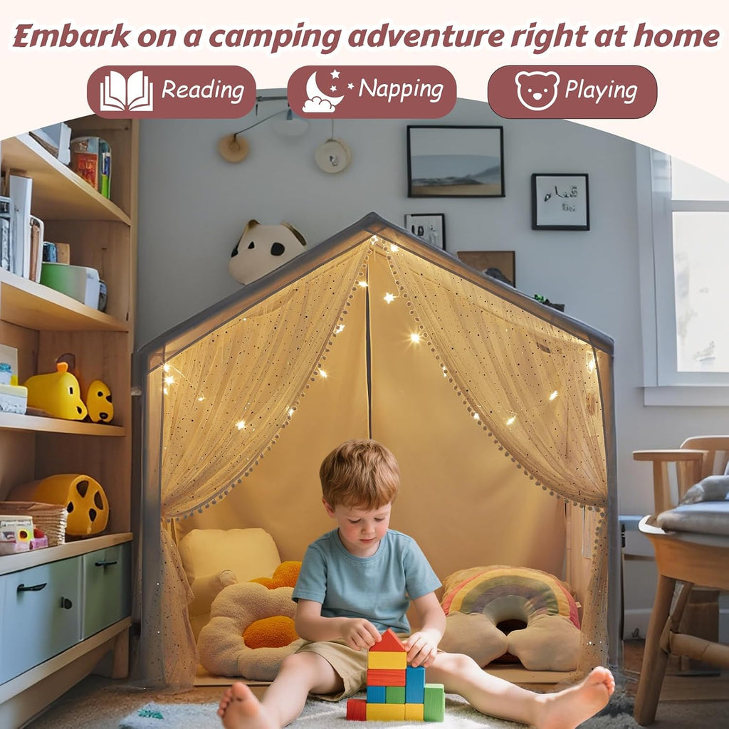 Kids Play Tent, Play Tent for Toddlers Age 3-12, Indoor Playhouse with Carry Bag, Safe PVC Frame & Breathable Cotton