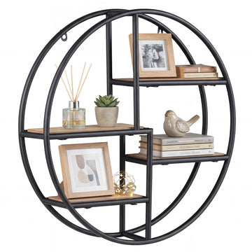 Industrial Style Round Wall Shelf with 4-Tier Storage Shelves