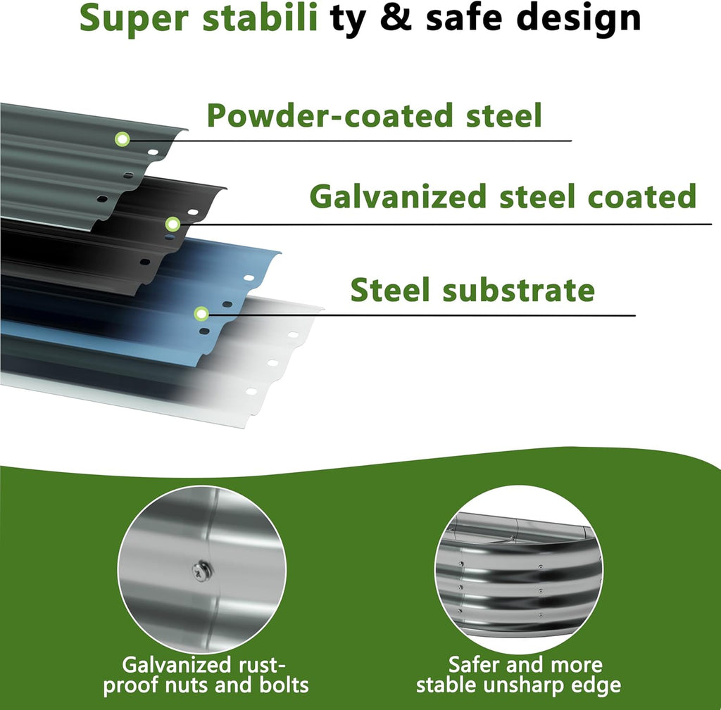 8x4x1ft(2 Pack) Galvanized Oval Raised Garden Bed,Outdoor Planter Box Metal Patio Kit Planting Bed for Vegetables