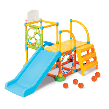 All-in-One Playground Climb 'N Slide Gym with Tunnel Slide Basketball Hoop & Ball Toss Game - Indoor/Outdoor