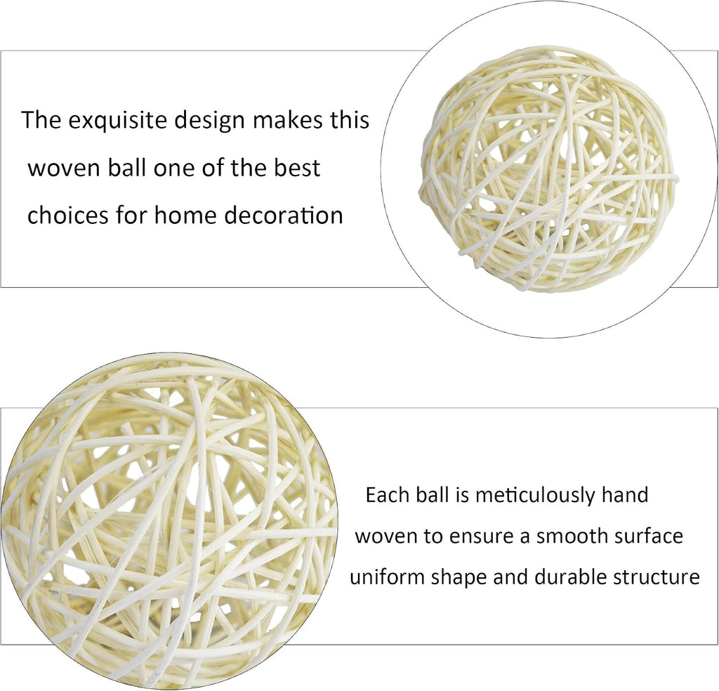 3.2 Inch Wicker Rattan Balls, Decorative Orbs Vase Fillers for Centerpiece Bowls, Wedding Party Table, Home - Set of 6