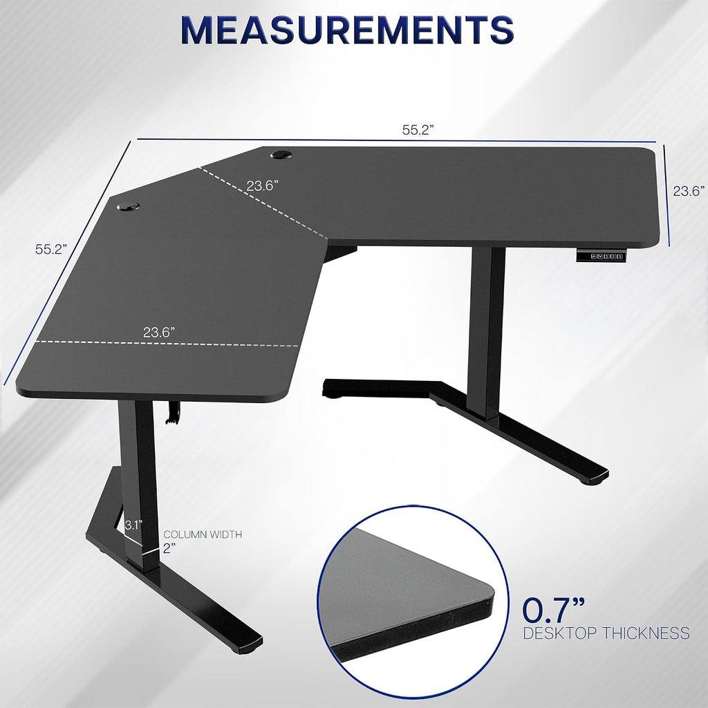 Black 55 x 55 in Corner Standing Desk, DESK-E1L110B | Electric, L-Shaped Table, Sit Stand, Height Adjustable, Memory