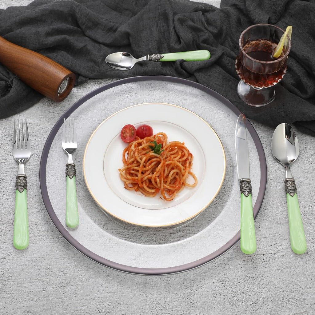 20 pieces Stainless Steel Flatware Sets With White Hanld,Dishware Safe (20, Green)