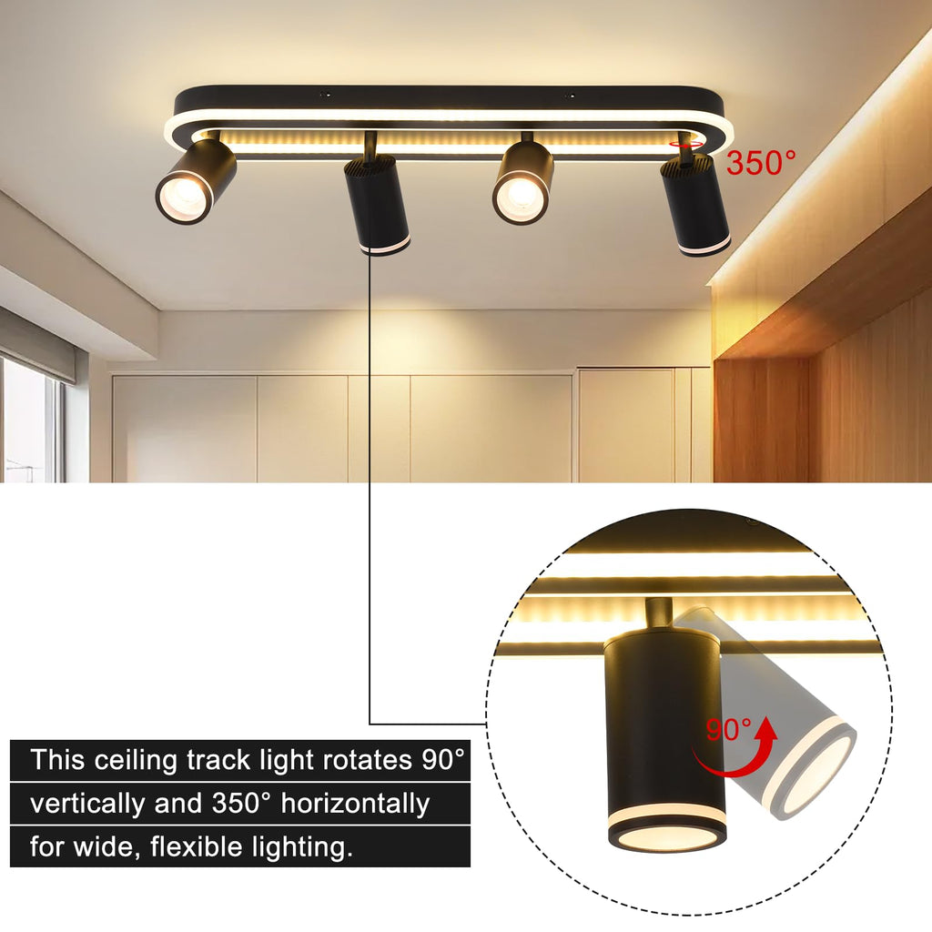 LED 4 Light Track Lighting Spotlight Kit, Modern Black Track Light Fixture