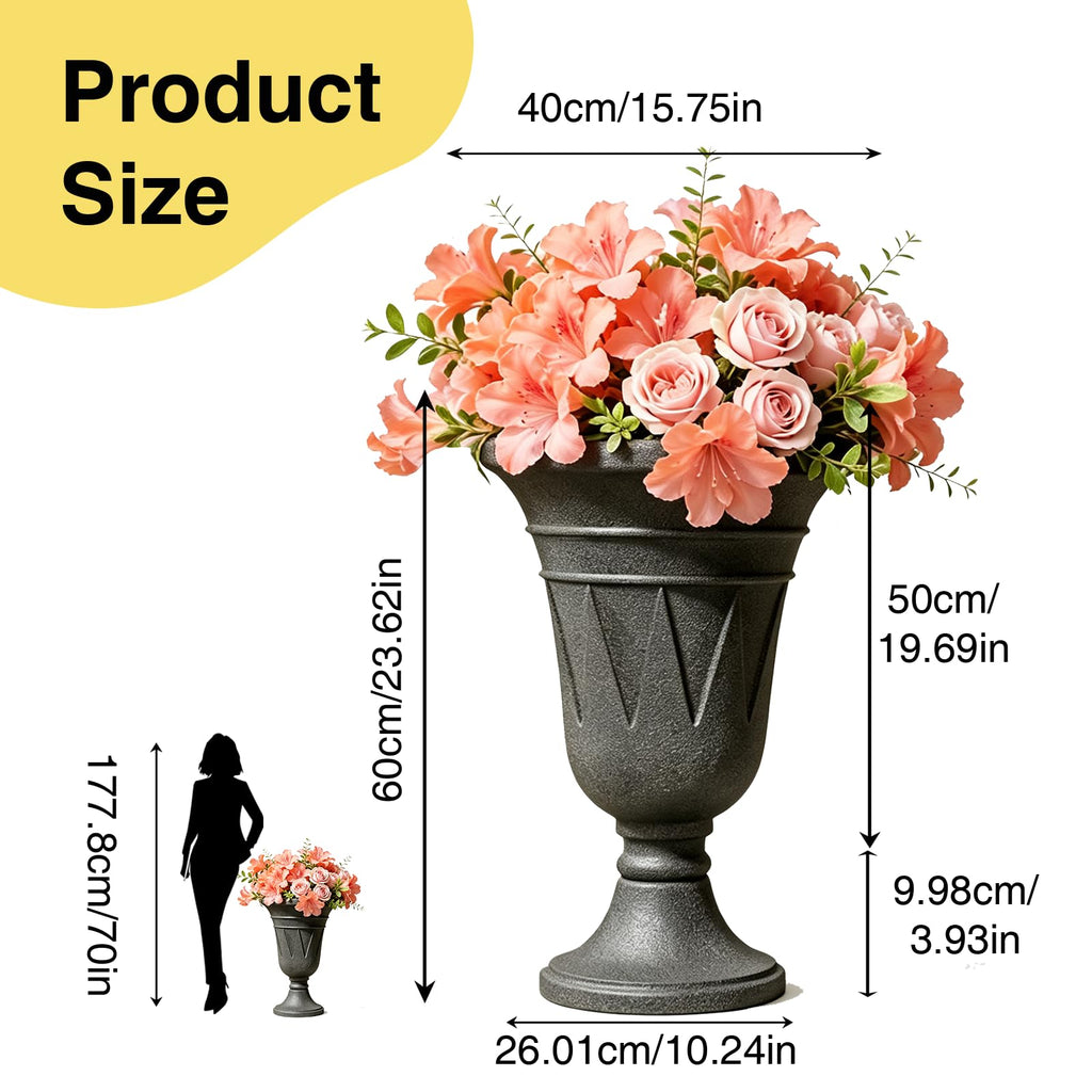 24" Tall Urn Planters for Outdoor Plants Set of 2 - Grey Trophy