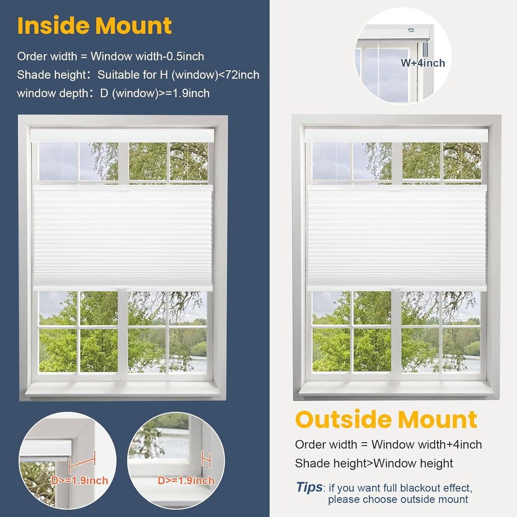 Top Down Bottom Up Cellular Shades , White(Blackout) | Cordless Honeycomb Shades for Windows, Thermal Insulation