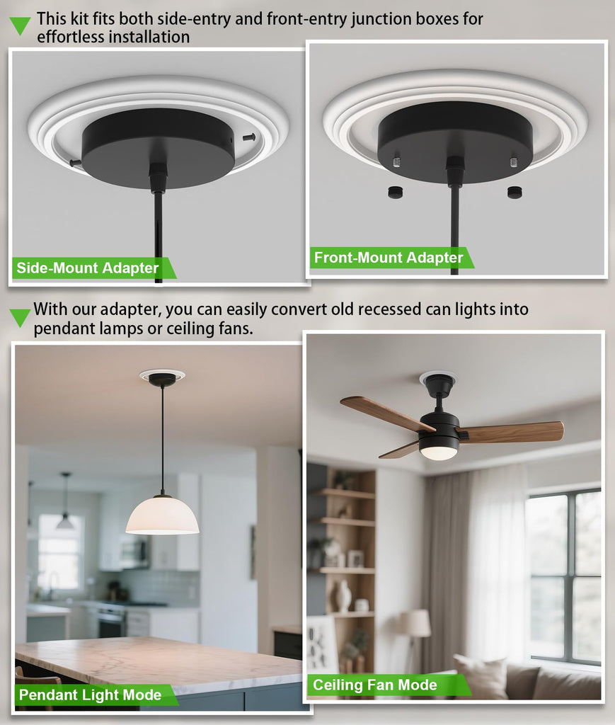 5" and 6" Recessed Can Light Conversion Kit, Light Fixture Upgrade, Pendant Light, Fan Compatible, Includes 73⁄4 Inch