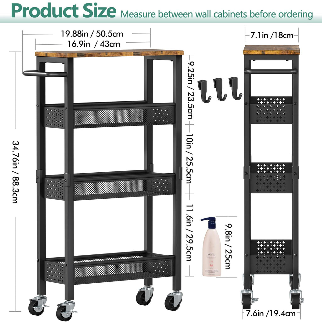4-Tier Slim Utility Rolling Laundry Cart with Wheels, Metal