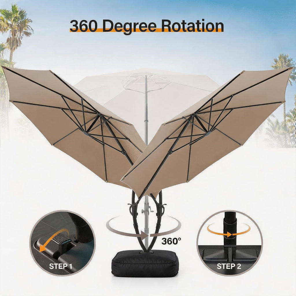 11ft Patio Cantilever Umbrella with Base Included, Outdoor Curvy Round Offset Umbrella, Heavy Duty Aluminum
