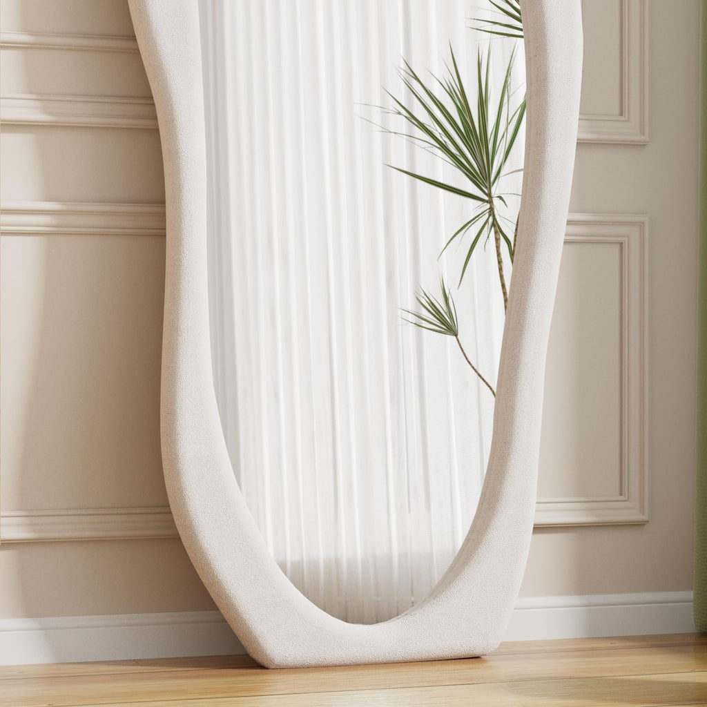 Wavy Full Length Mirror, 63"x24" Irregular Body Floor Mirror (White)