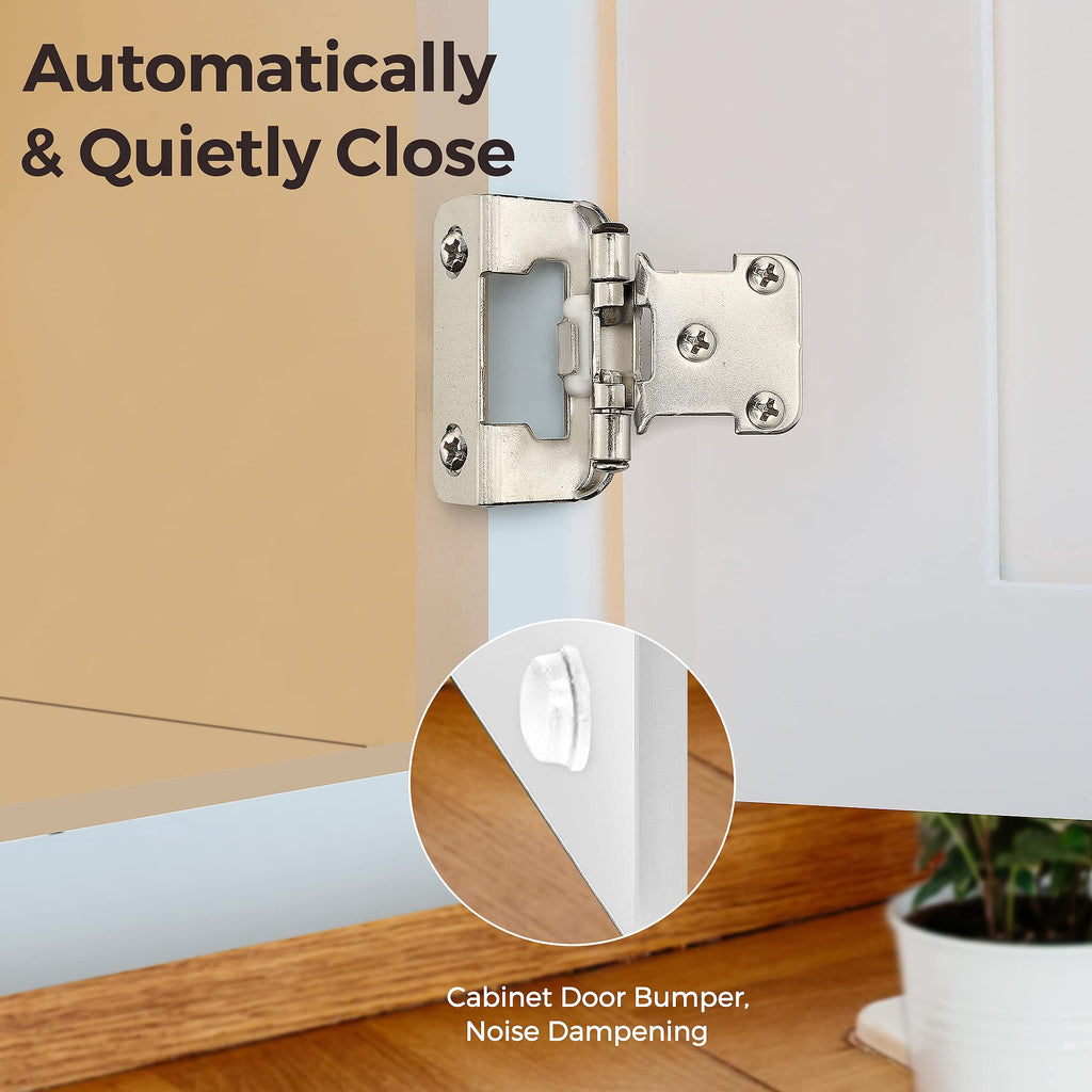 Satin Nickel Kitchen Cabinet Hinges, Semi Wrap 1/2" Overlay, 60 Pack