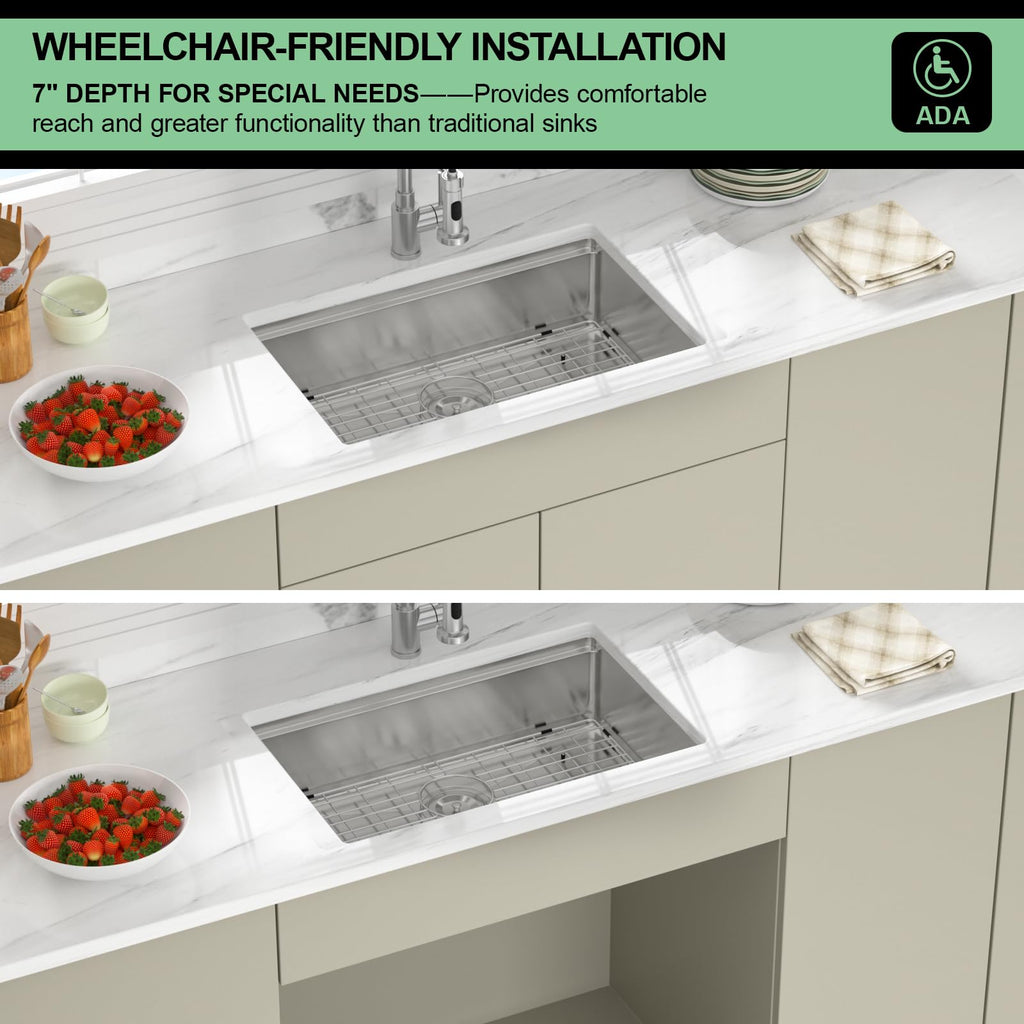27 Inch ADA Undermount Workstation Kitchen Sink