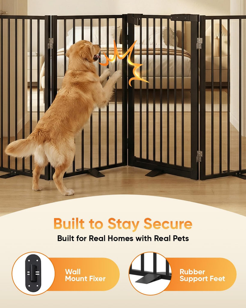 Freestanding Dog Gate with Door, Full Metal Pet Gate