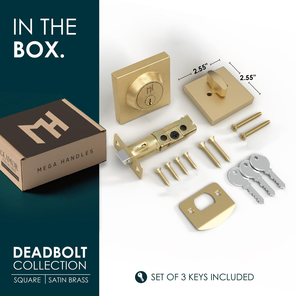 Entry Deadbolt Lock - Heavy Duty Round Locking for Left or Right-Handed Doors - Interior/Exterior - Satin