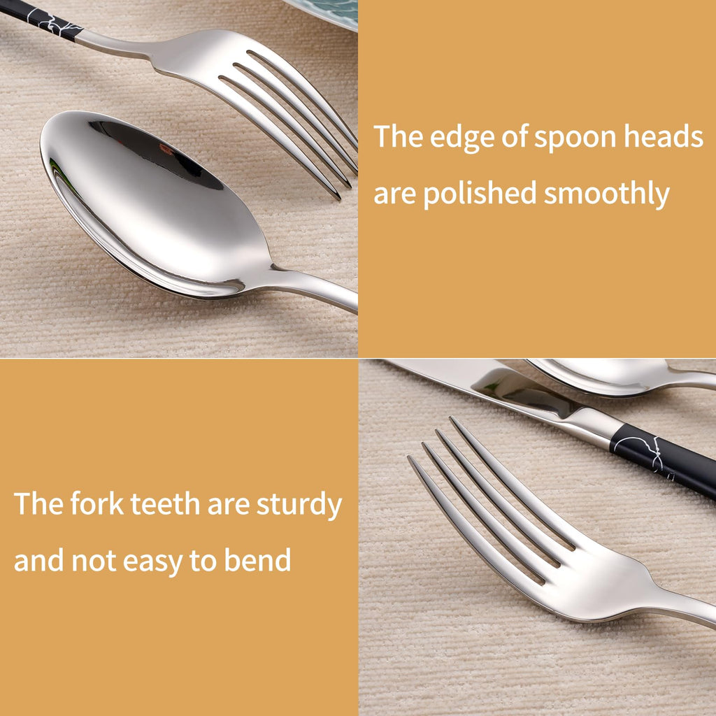 20-Piece Black crack Silverware Set 18/0 Stainless Steel Silverware Set Black crack Handle Cutlery Set Service for 4