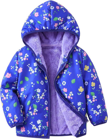 Toddler Girls Lightly Fleece Lined Coat Hooded Zipper Jacket 1