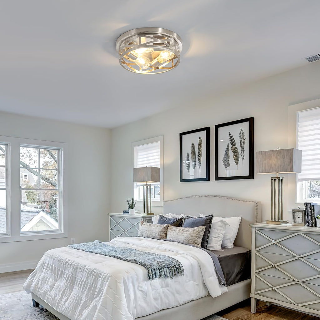 13 inch Brushed Nickel Flush Mount Ceiling Light Fixtures, 3-Light Modern Hallway Light Fixtures Ceiling, Brushed