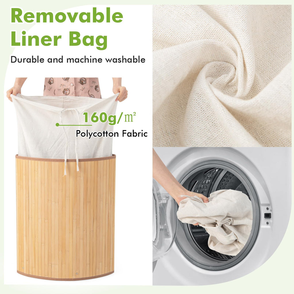 58 L Corner Laundry Hamper w/Lid, Removable Liner, Handle Natural