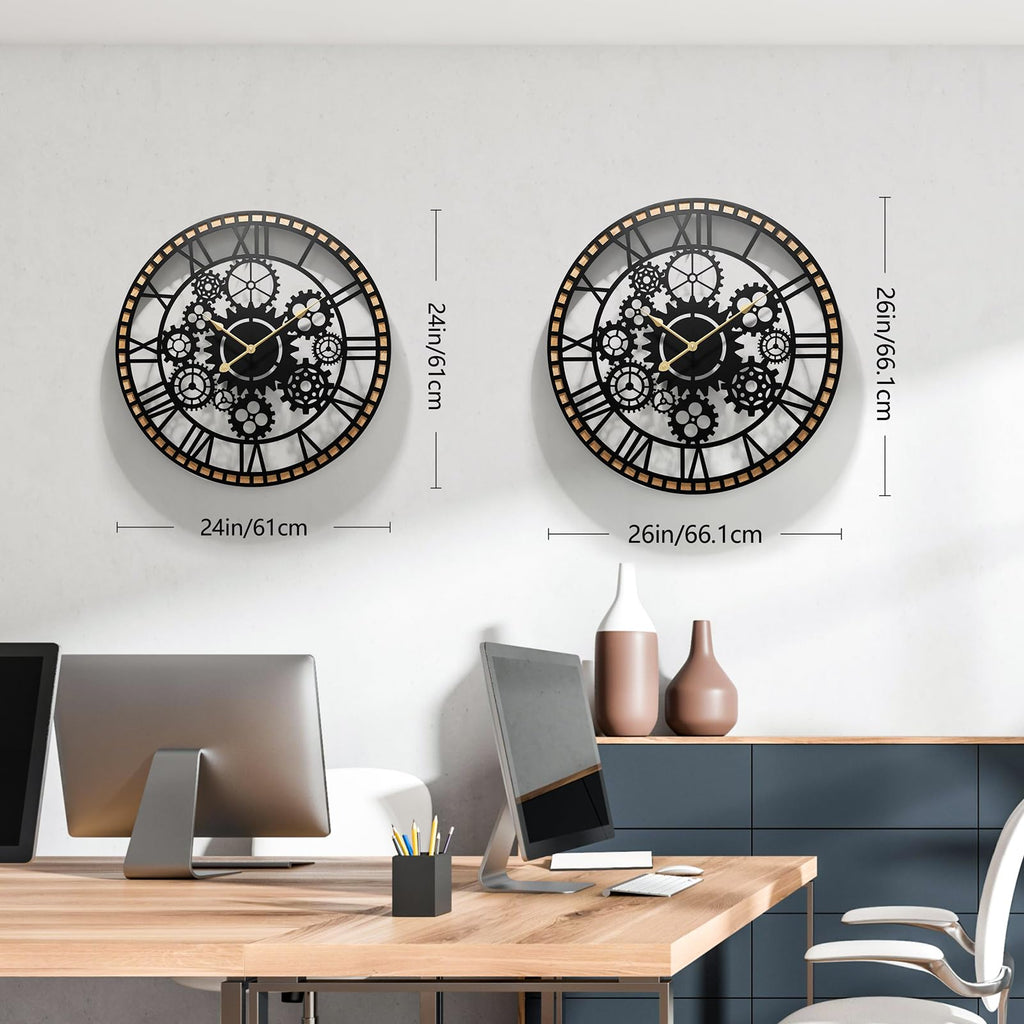 Large Farmhouse Wall Clocks, Gears Large Round Wall Clock
