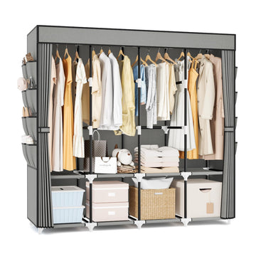 Portable Closet for Hanging Clothes, 67 Inch Wide Portable Wardrobe Closet with Cover, 4 Hanging Rod, Storage Shelves