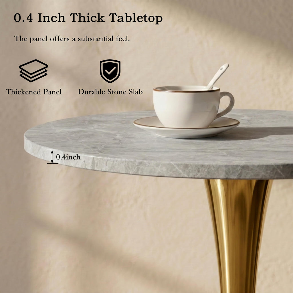 27.6" Marble Round Tulip Table, Mid-Century Modern Style Dining Table with Gold Pedestal Base for 2-4 People