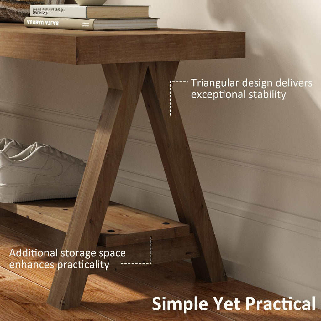 Solid Wood Bench, 43" Farmhouse Entryway Bench with Shoe Storage