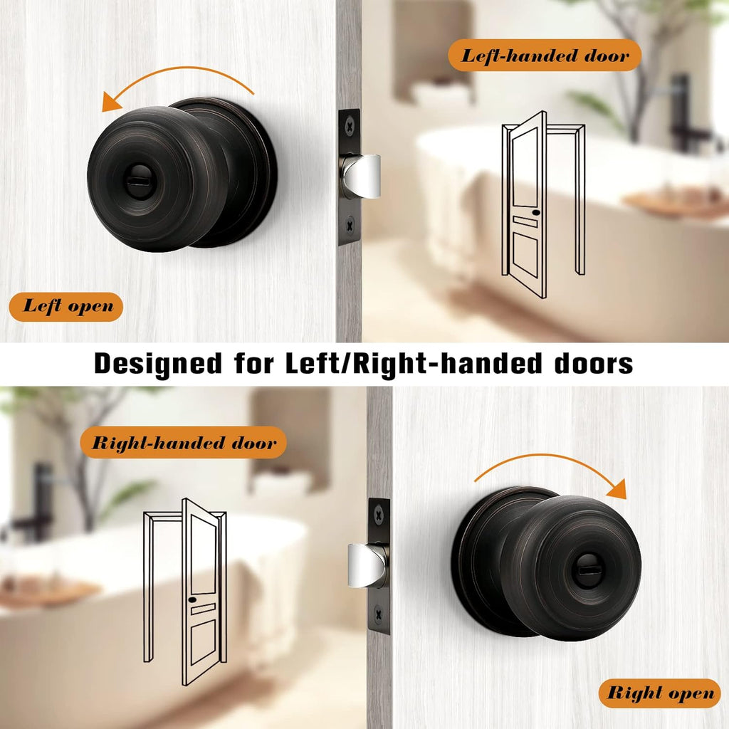 Privacy Door Knob Door Handles, Interior Door Knobs Bathroom, Oil Rubbed Bronze, 6 Pack